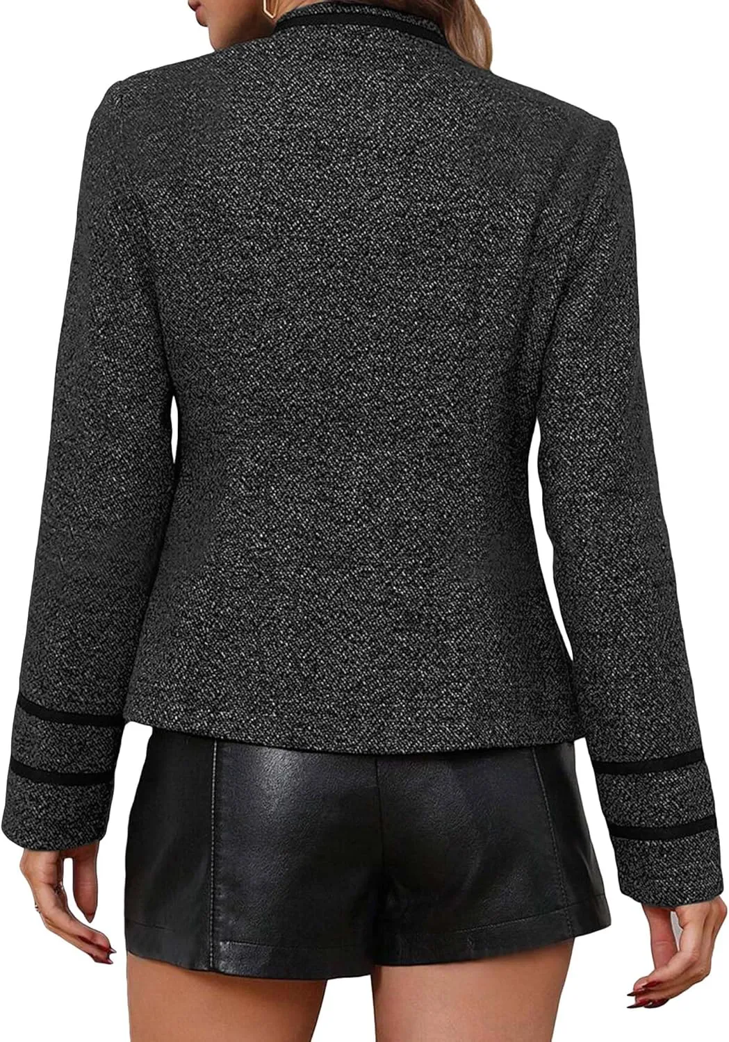 Women's 2025 Fall Winter Tweed Blazer Double Breasted Collarless Warm Elegant Crop Causal Work Office Jacket