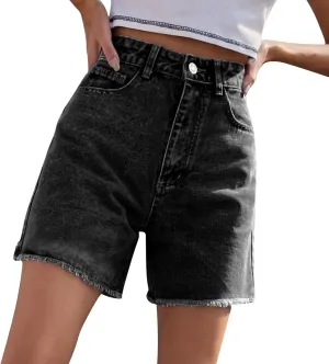 Womens Bermuda Shorts Summer Frayed Ripped Distressed Denim Shorts High Waisted Stretchy Pull on Jeans Short w/Pocket