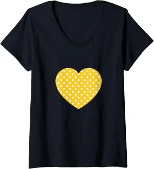 Womens Cute Warm Yellow White Polka Dot Pattern Minimalist Graphic V-Neck T-Shirt