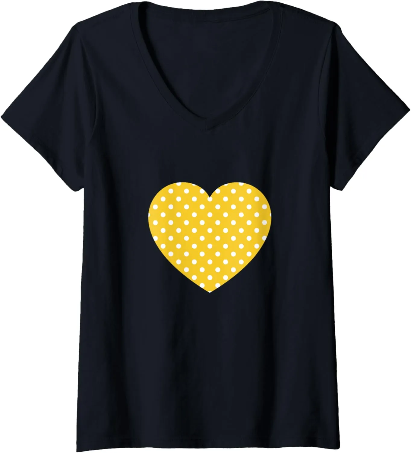 Womens Cute Warm Yellow White Polka Dot Pattern Minimalist Graphic V-Neck T-Shirt