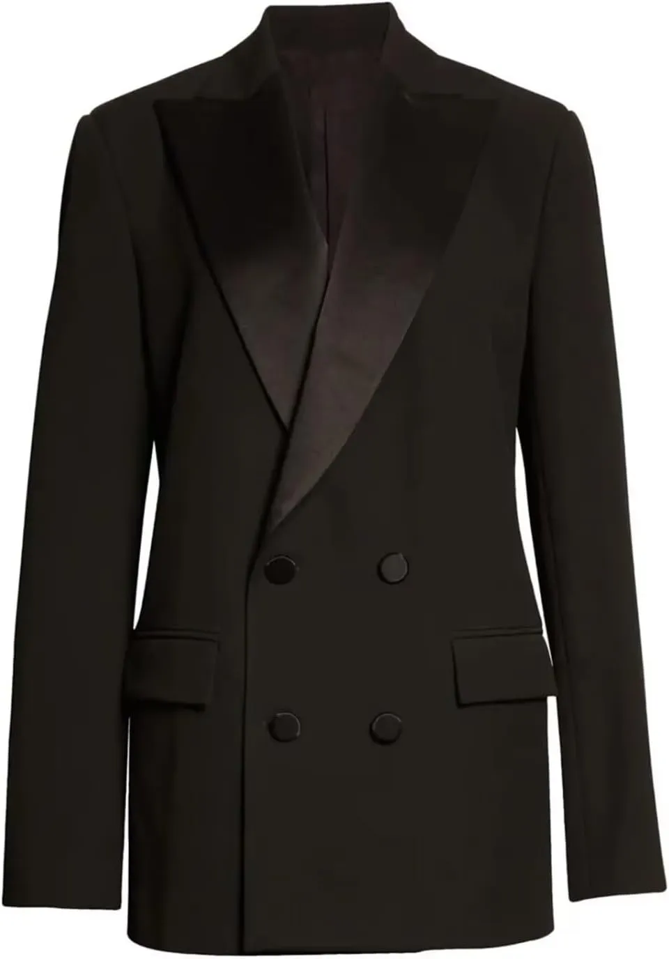 Women's Double Breasted Blazer Casual Open Front Long Sleeve Peak Lapel Work Office Suit Jacket