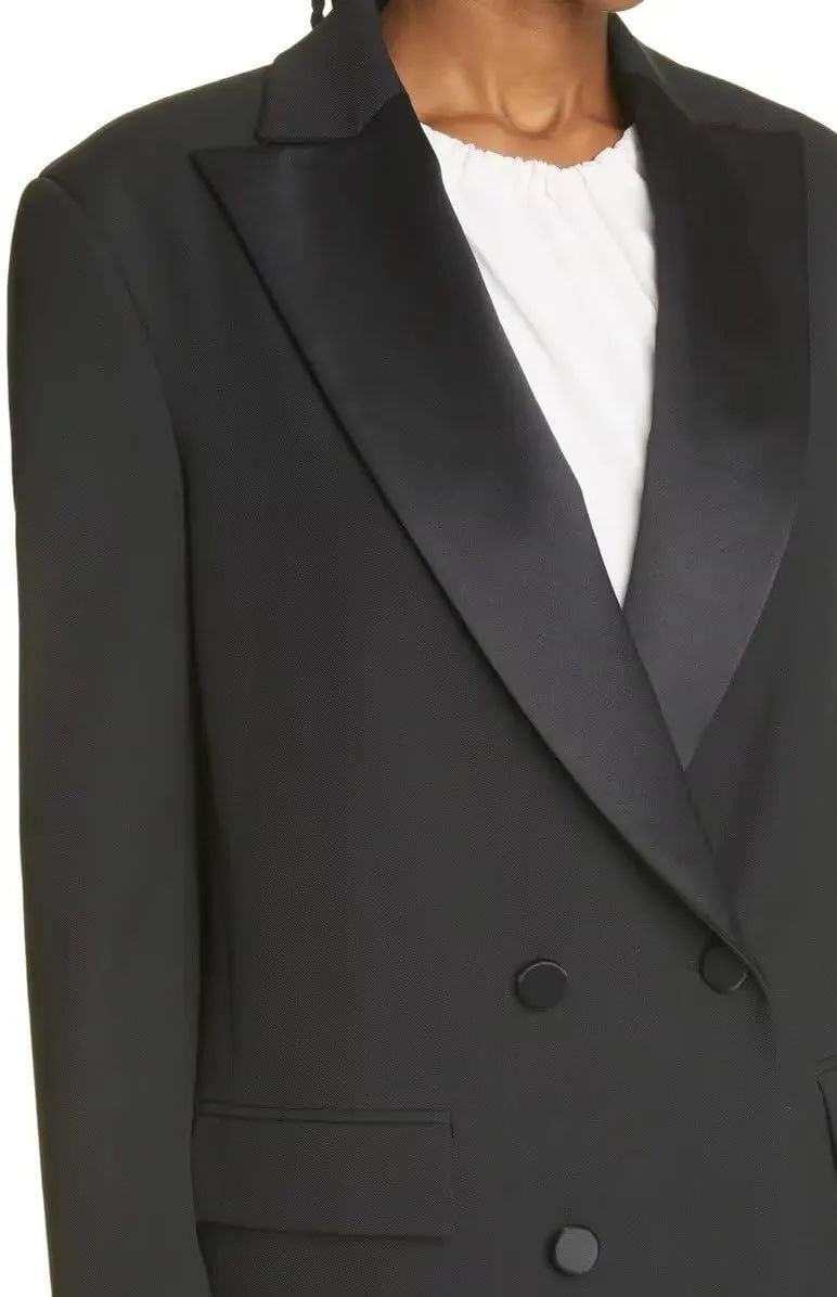 Women's Double Breasted Blazer Casual Open Front Long Sleeve Peak Lapel Work Office Suit Jacket