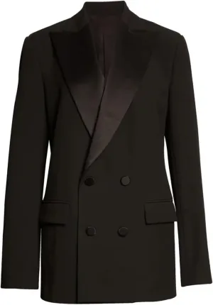 Women's Double Breasted Blazer Casual Open Front Long Sleeve Peak Lapel Work Office Suit Jacket