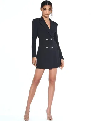 Women's Double Breasted Blazer Slim Backless Dress Party Casual Coat