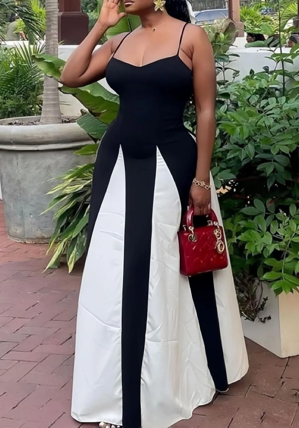Womens Elegant Sleeveless Color Block Pleated Maxi Dress Patchwork Swing Formal Party Prom Flowy Long Dress