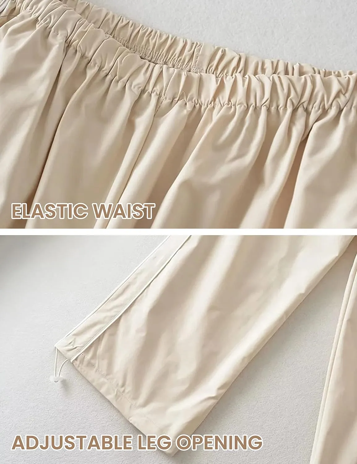 Women's Parachute Pants Baggy Track Y2K Black Elastic Waist Wide Leg Trousers