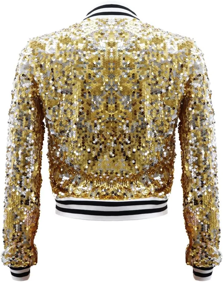 Women's Sequin Jacket Long Sleeve OpenZipper Fahion Shiny Glitter Sparkly Bomber Jackets