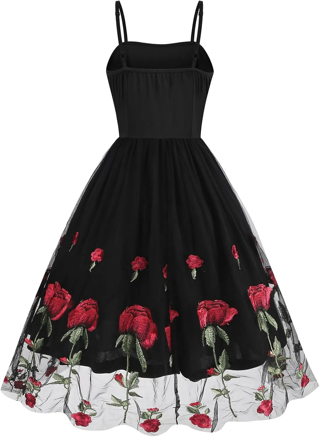 Women's Spaghetti Strap Floral Embroidered Dress for Women Embroidery Rose Dress Sleeveless Tulle Prom Cocktail Party Dress