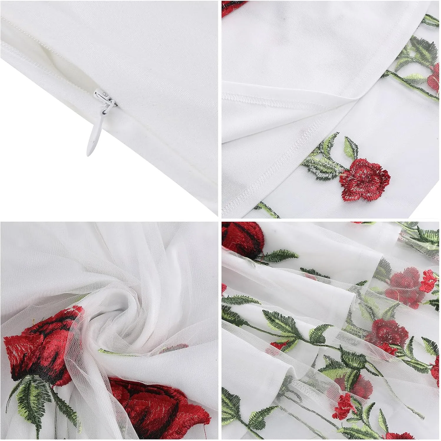 Women's Spaghetti Strap Floral Embroidered Dress for Women Embroidery Rose Dress Sleeveless Tulle Prom Cocktail Party Dress