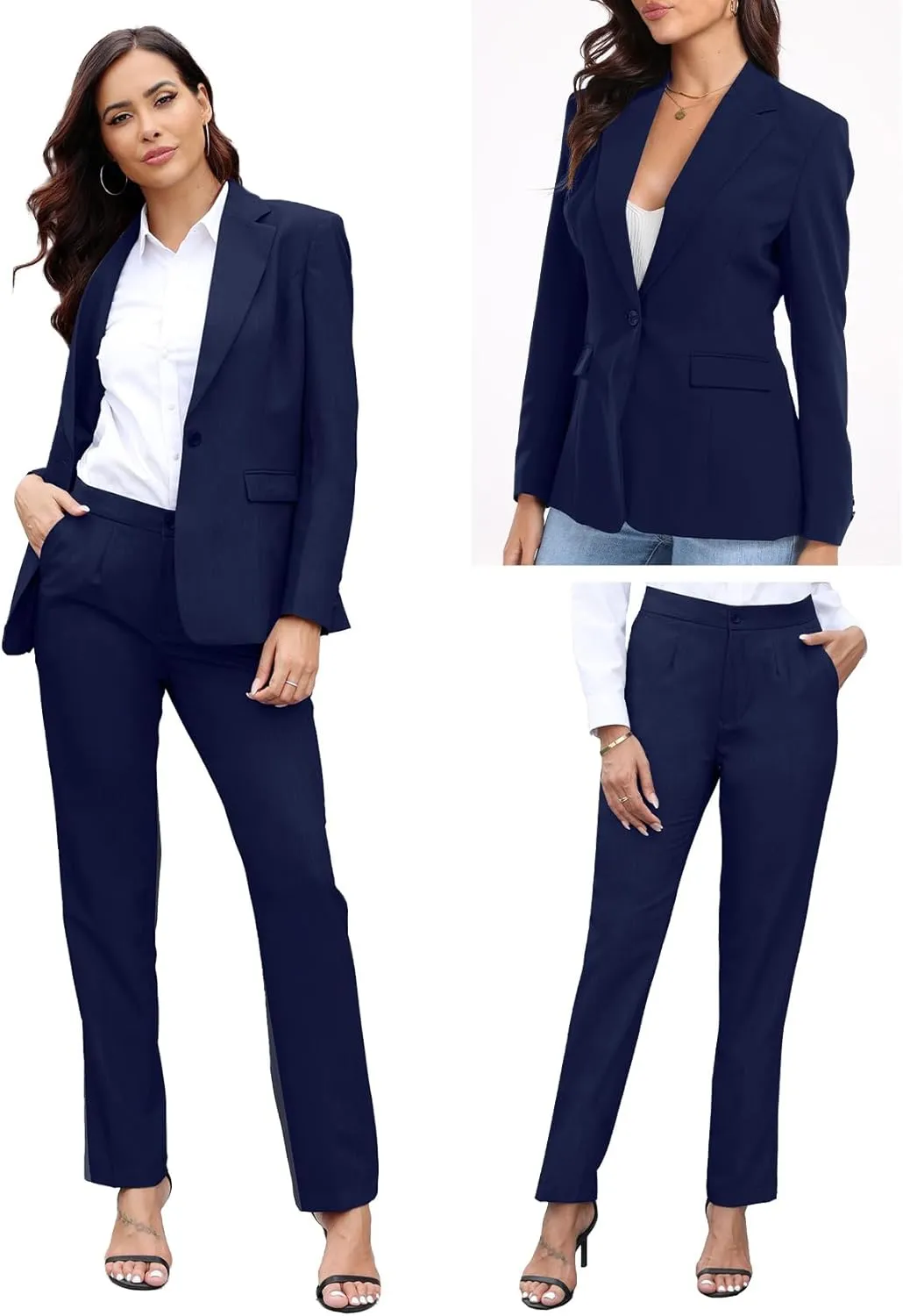 Women's Suit 2 Piece Slim Fit Formal Notched Lapel Lady Solid Work Outfits Casual Blazer Jacket Pants Set for Business Office