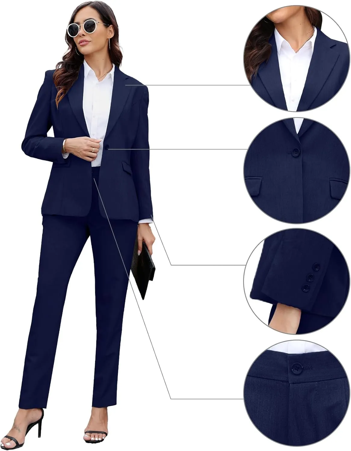 Women's Suit 2 Piece Slim Fit Formal Notched Lapel Lady Solid Work Outfits Casual Blazer Jacket Pants Set for Business Office