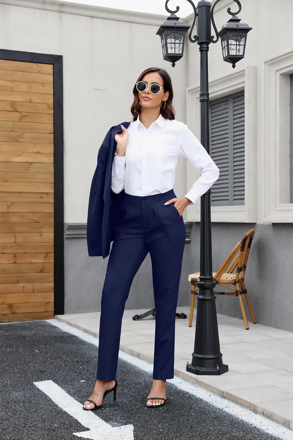 Women's Suit 2 Piece Slim Fit Formal Notched Lapel Lady Solid Work Outfits Casual Blazer Jacket Pants Set for Business Office