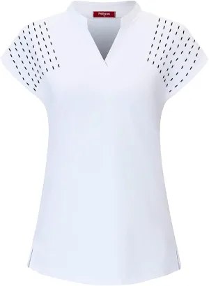 Womens V Neck Golf Polo Shirts Short Sleeve Sport Shirt Workout Tops
