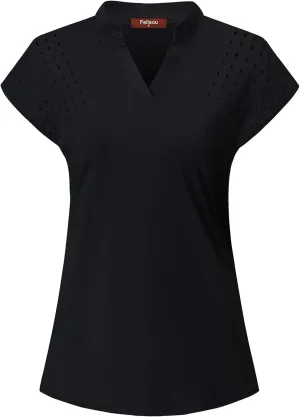 Womens V Neck Golf Polo Shirts Short Sleeve Sport Shirt Workout Tops