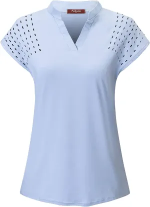 Womens V Neck Golf Polo Shirts Short Sleeve Sport Shirt Workout Tops