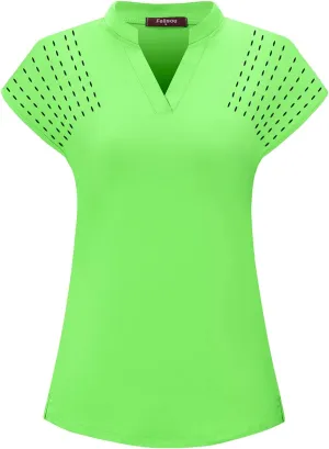 Womens V Neck Golf Polo Shirts Short Sleeve Sport Shirt Workout Tops