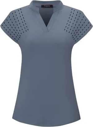 Womens V Neck Golf Polo Shirts Short Sleeve Sport Shirt Workout Tops