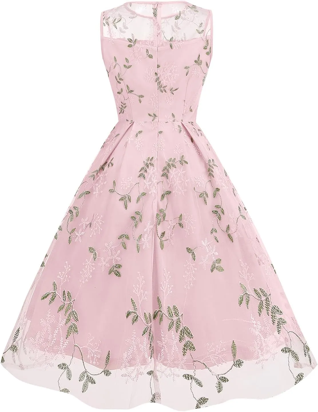 Women's Vintage 1950s Floral Embroidery Dress Sleeveless Mesh Cocktail Wedding Evening Party Prom Swing Dress