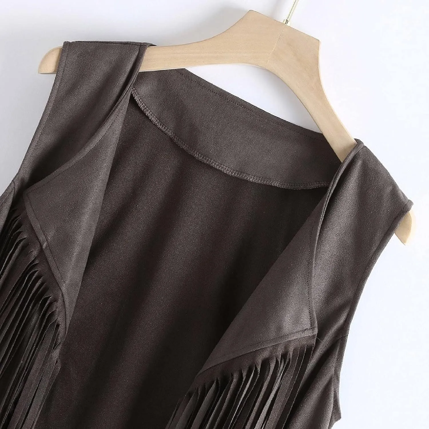 Womens Vintage Western Fringe Vest Tops Classic Suede Leather 70s Cowboy Shirt Sleeveless Tassel Cardigan Coat