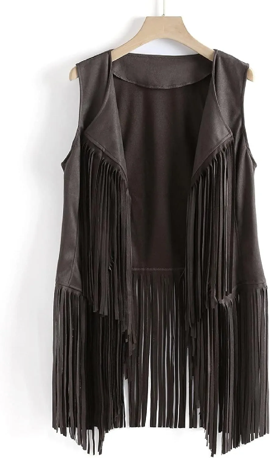 Womens Vintage Western Fringe Vest Tops Classic Suede Leather 70s Cowboy Shirt Sleeveless Tassel Cardigan Coat