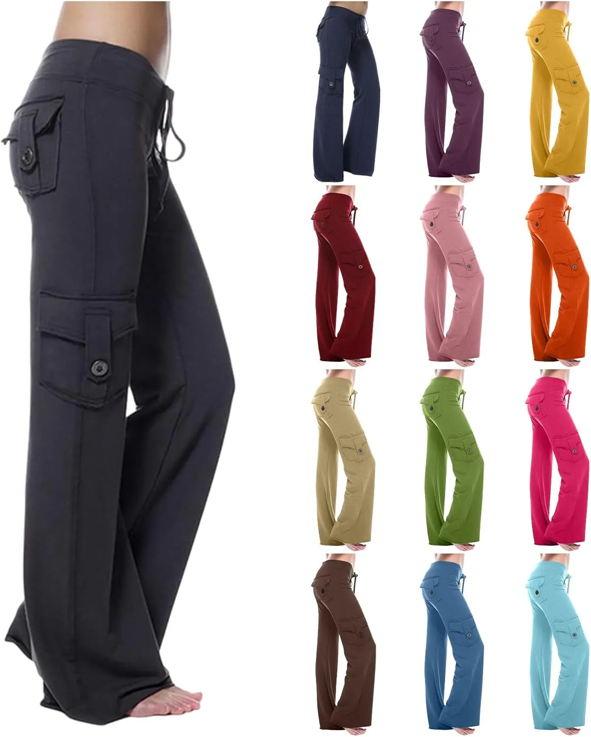 Womens Wide Leg Yoga Pants Cargo Wide Leg Yoga Trouser Plus Size Flare Bootcut Leggings with Pockets