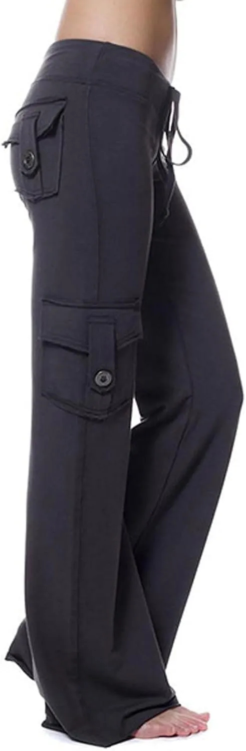 Womens Wide Leg Yoga Pants Cargo Wide Leg Yoga Trouser Plus Size Flare Bootcut Leggings with Pockets