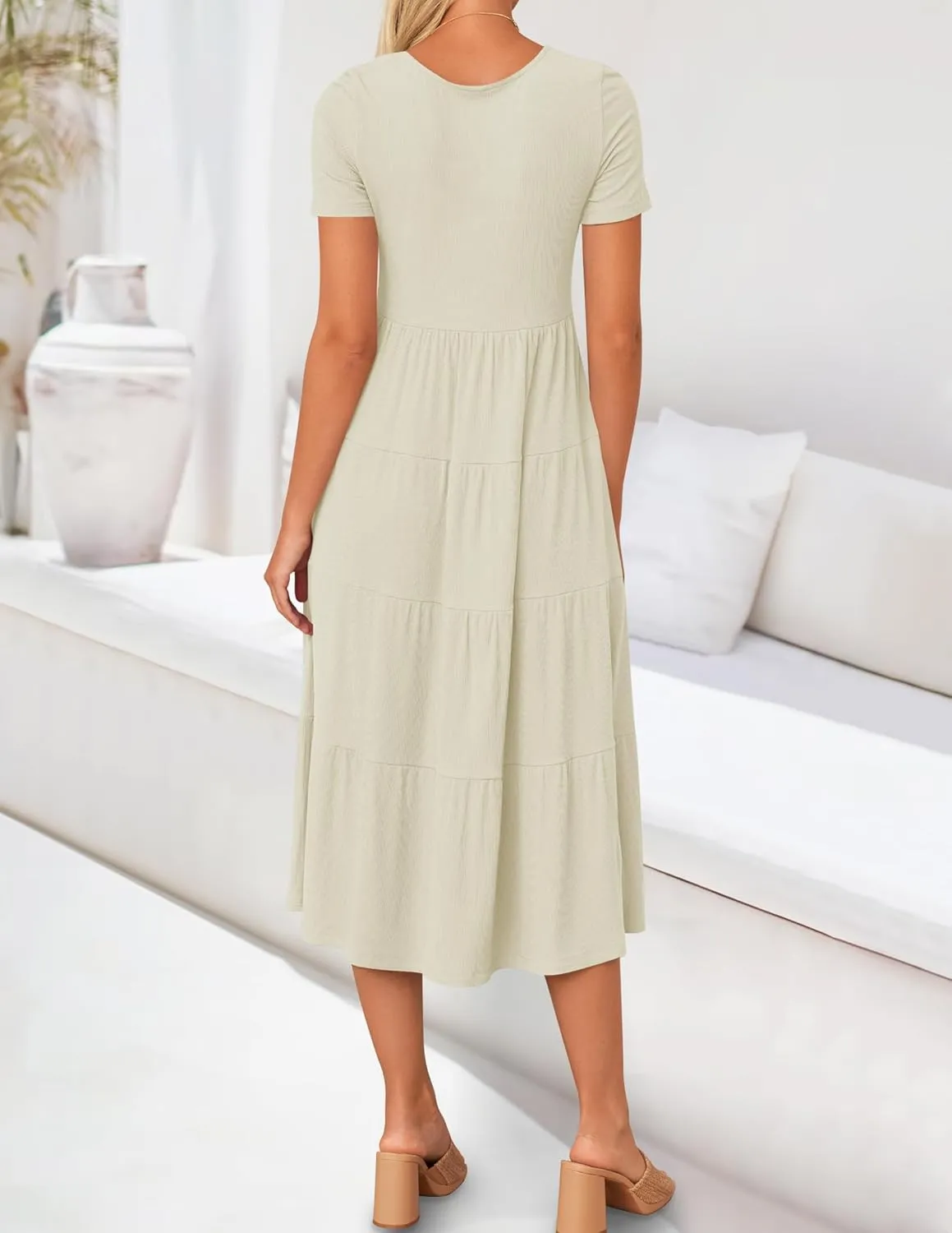 ZESICA Women's Summer Casual T Shirt Dress Short Sleeve Scoop Neck Flowy Tiered Beach Midi Dresses with Pockets