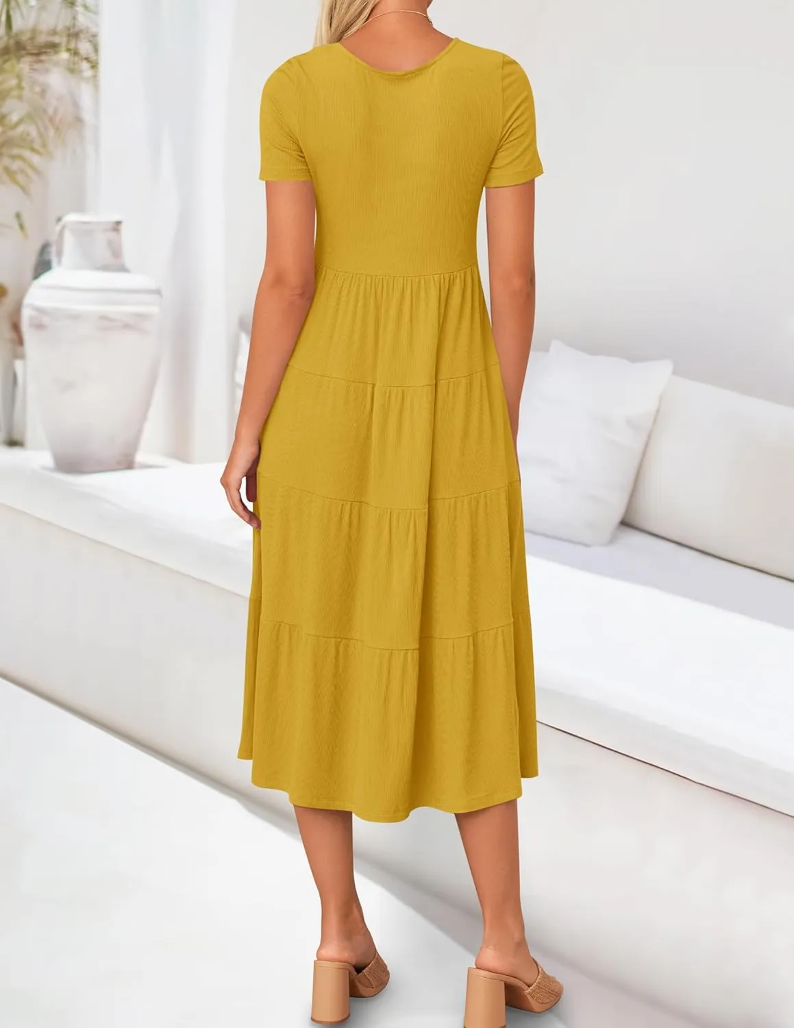 ZESICA Women's Summer Casual T Shirt Dress Short Sleeve Scoop Neck Flowy Tiered Beach Midi Dresses with Pockets