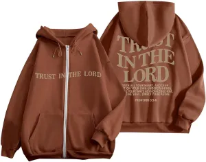 Zip Up Trust In The Lord Hoodies Anime for Women Y2K Fleece Lined Drawstring with Hood Jackets 2024 Thin Graphic Tops